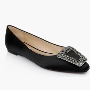 Badgley Mischka Emerie Embellished Crystal Buckle Satin Slip on Flats NWT